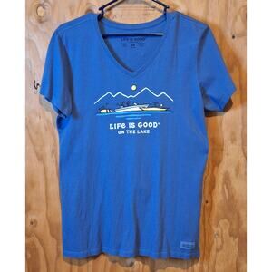 Life is Good Shirt Womens Medium Life is Good on the Lake Classic Cotton Outdoor